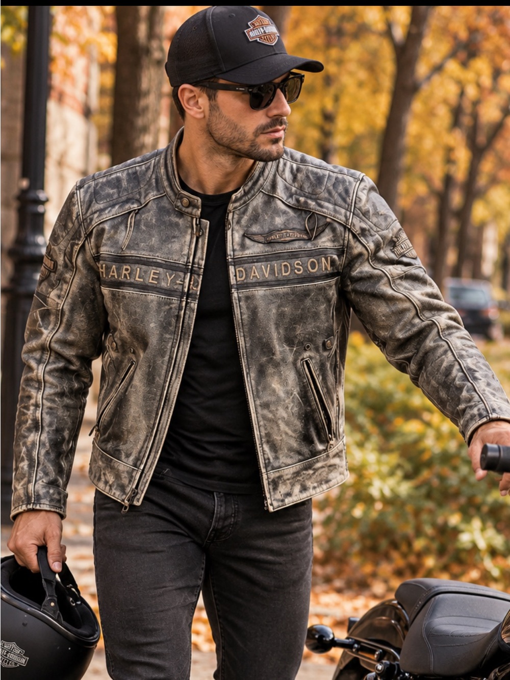 Harley-Davidson Spencer DISTRESSED Leather Motorcycle Jacket VINTAGE look.